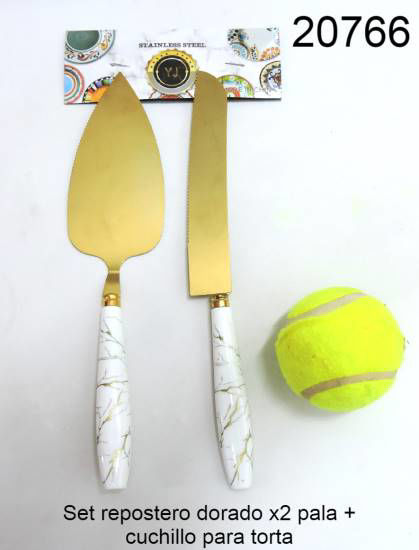 Imagen de SET REPOSTERO X2 PALA Y CUCHILLO PARA TORTA DORADO 10.24